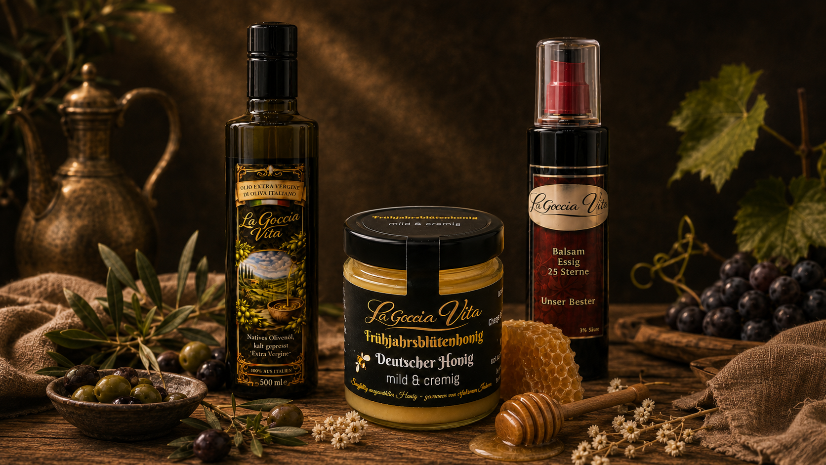 La Goccia Vita Olivenöl, Balsamico und Honig